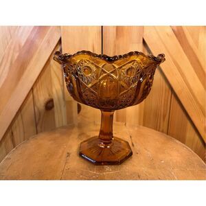 1930's Amber Glass Pedestal Bowl by Imperial Glass Co. 6.5" x 6". American Brill